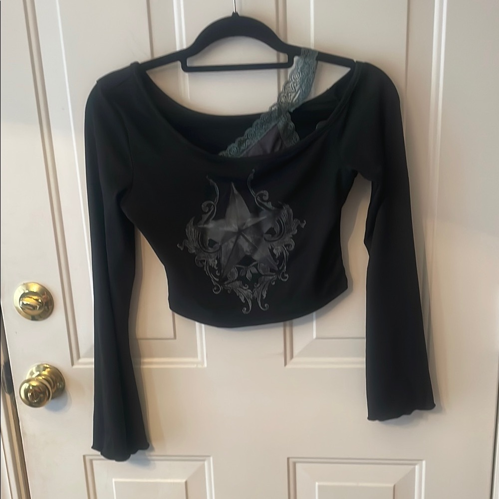 Black Asymmetrical Fitted Crop Top Size S